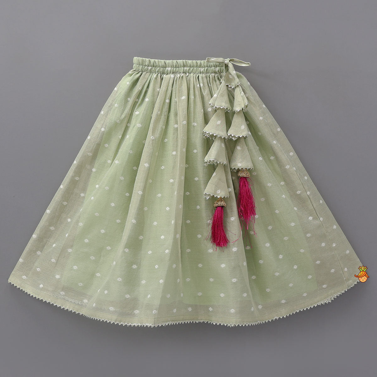 Pre Order: Green Butti Work Embroidered Top With Lehenga