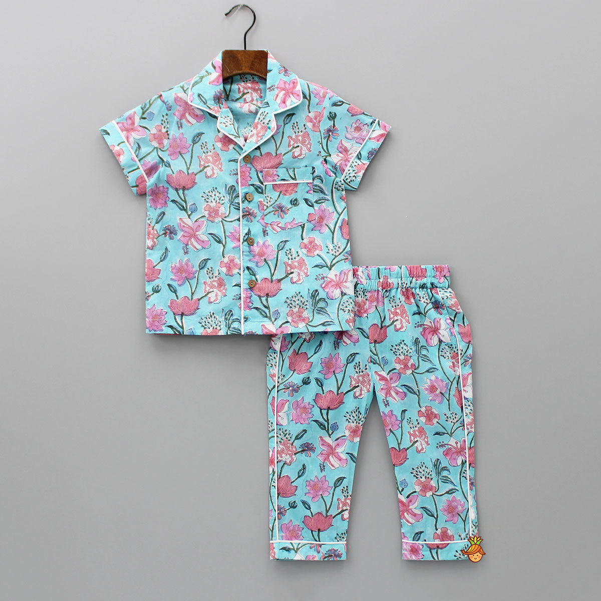 Pre Order: Hand Block Floral Printed Multicolour Sleepwear