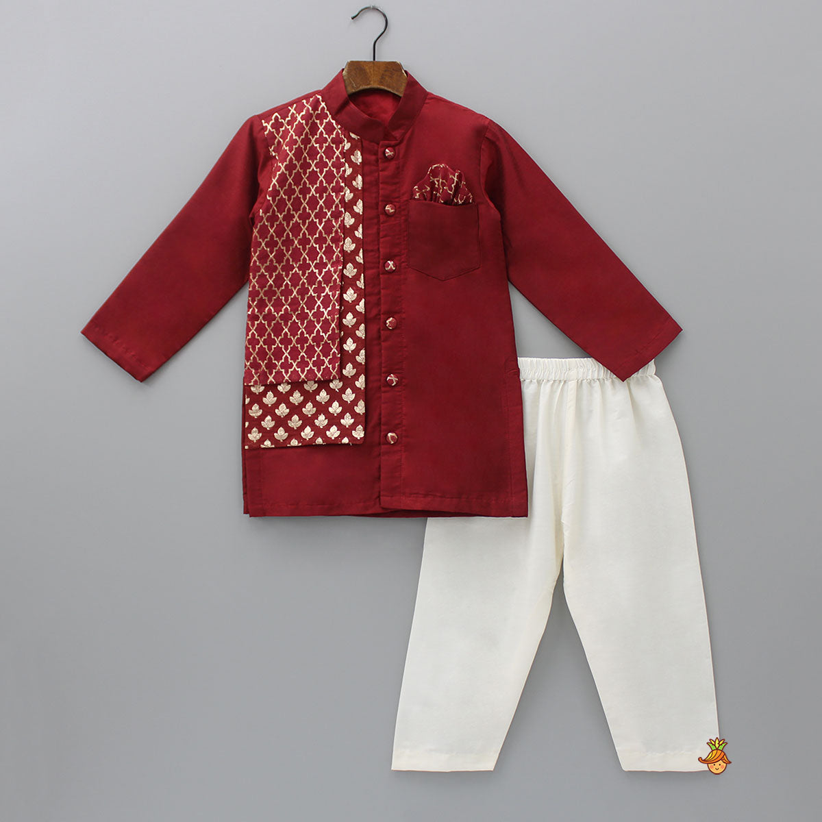 Pre Order: Zari Brocade Layered Flap Kurta And Pyjama