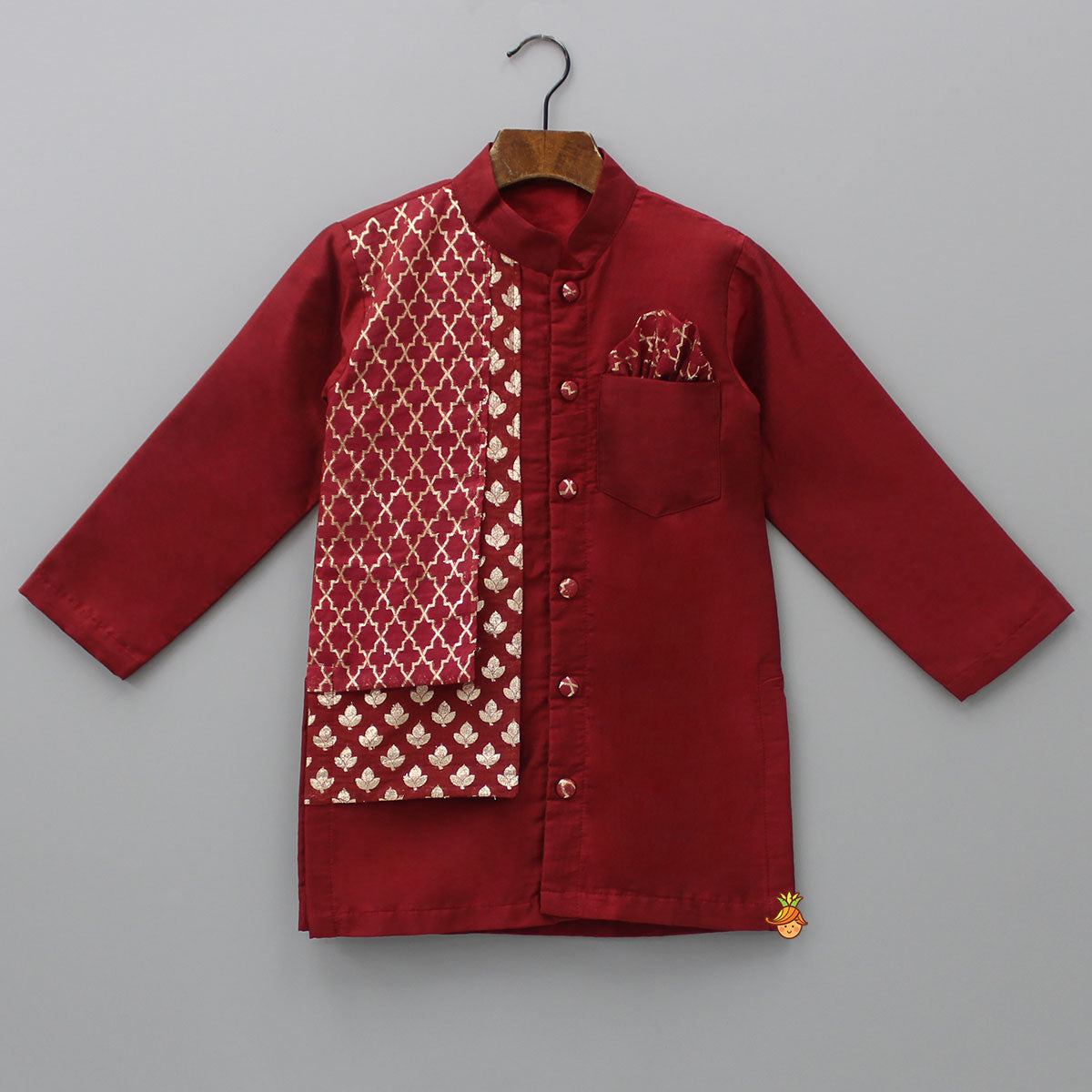 Pre Order: Zari Brocade Layered Flap Kurta And Pyjama