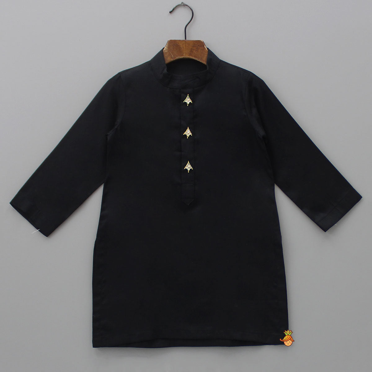 Pre Order: Black Silk Ethnic Kurta With Embroidered Jacket Patch Pocket And Pyjama