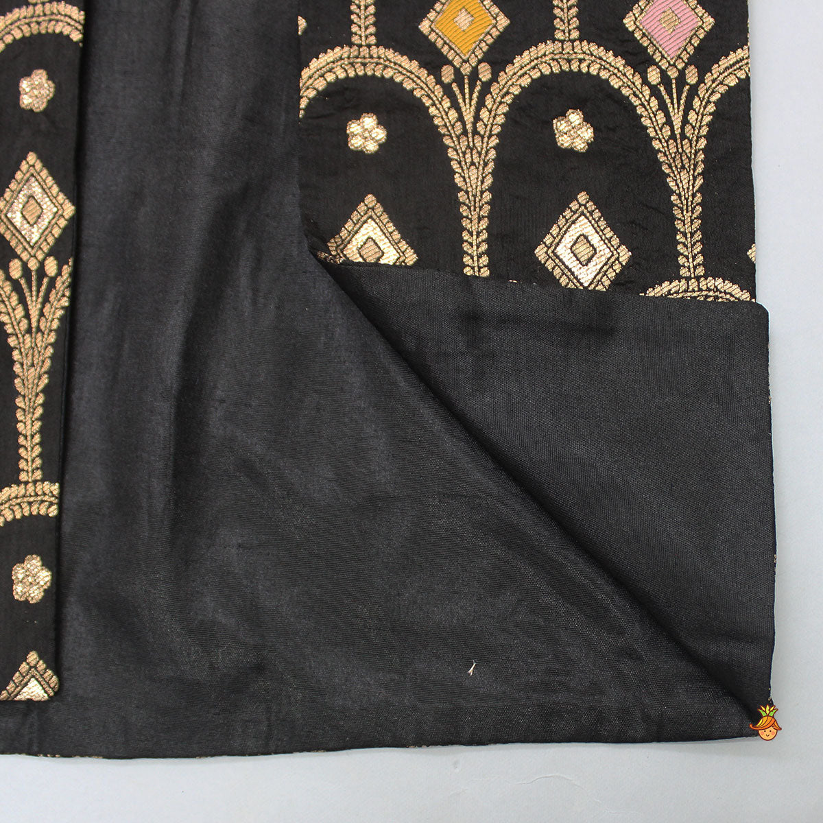 Pre Order: Black Silk Ethnic Kurta With Embroidered Jacket Patch Pocket And Pyjama