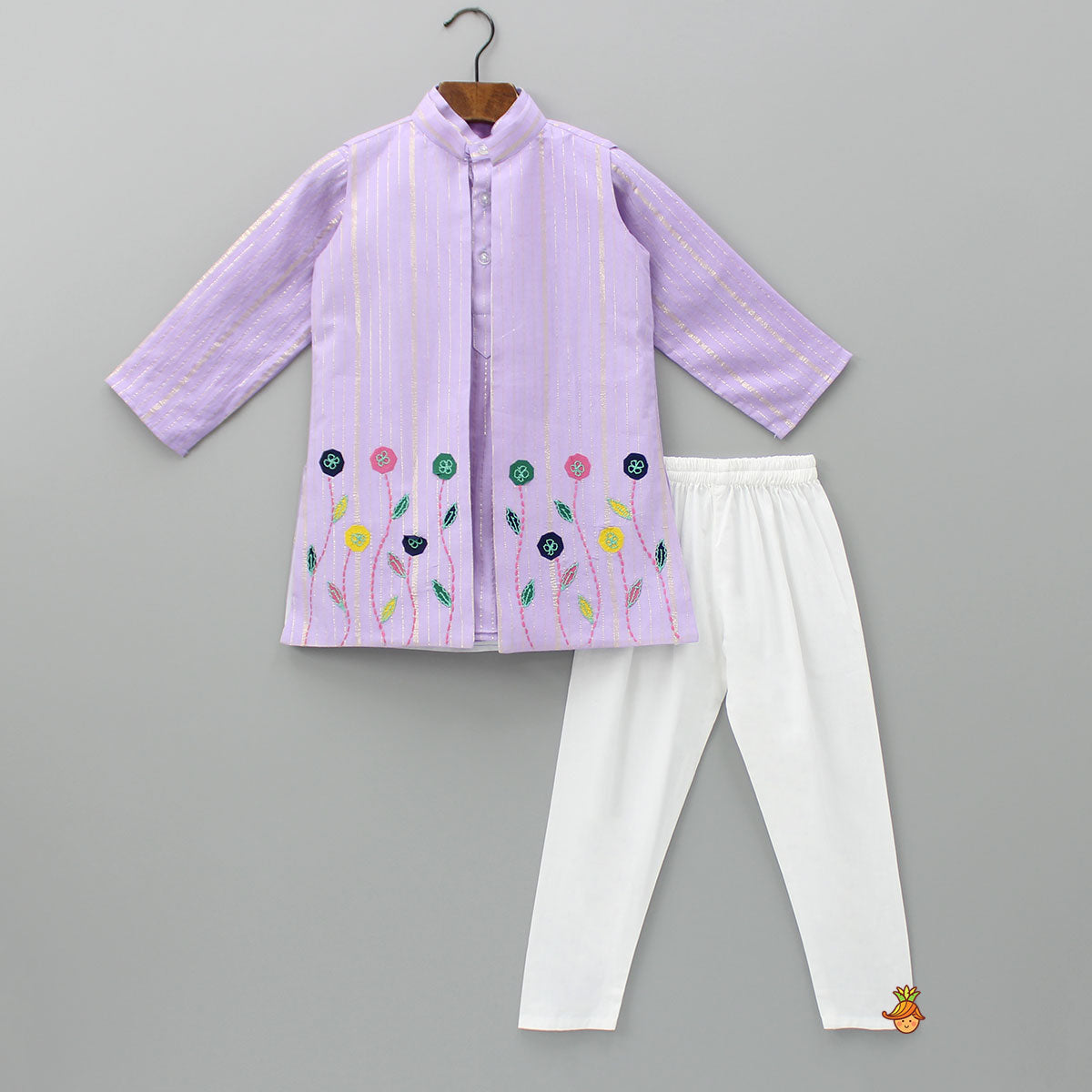 Lavender Kurta And Floral Embroidered Jacket With Churidar