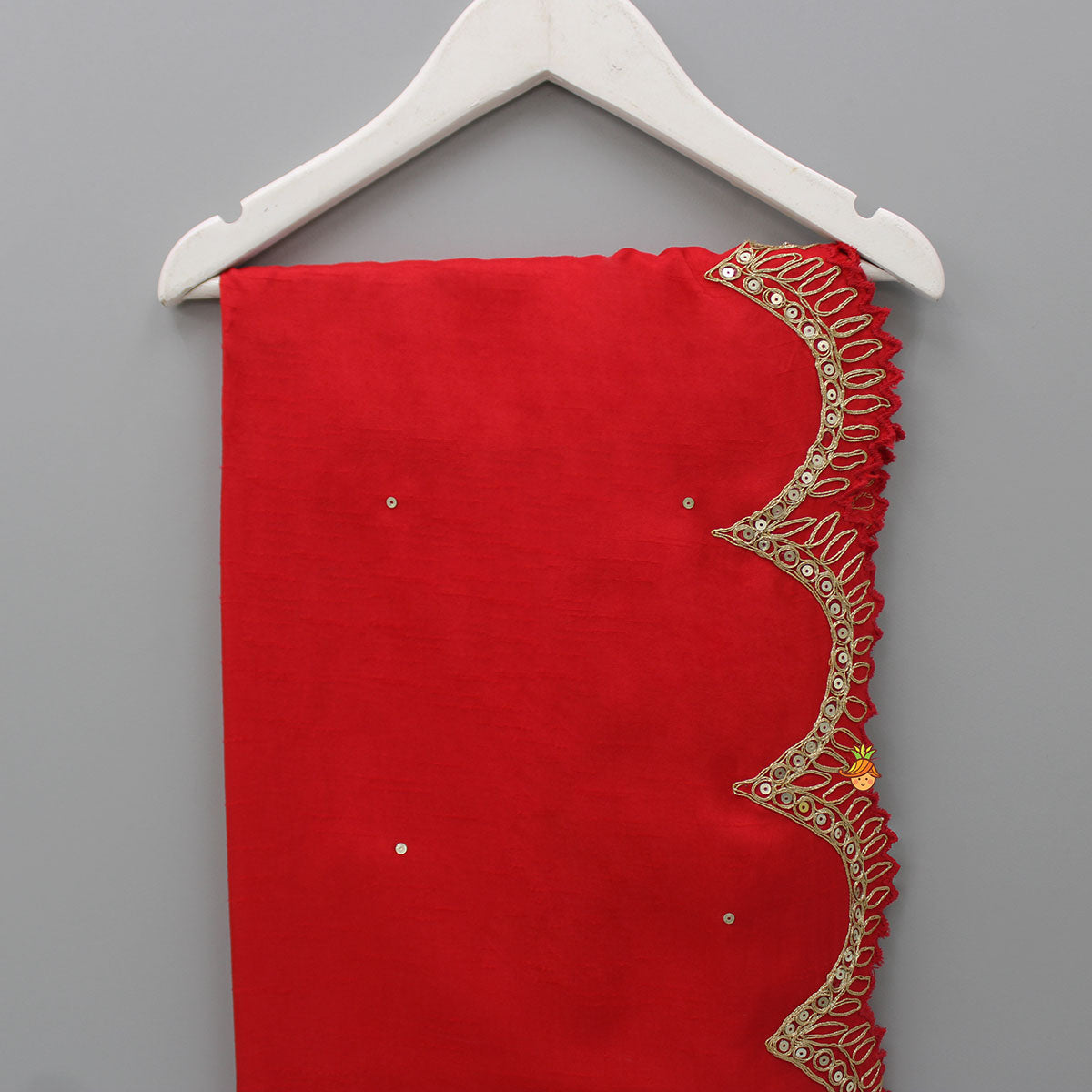 Red Dupatta With Sequins And Thread Embroidery