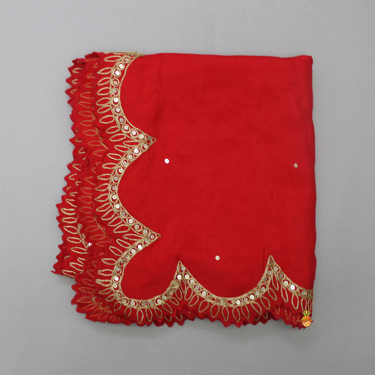 Red Dupatta With Sequins And Thread Embroidery