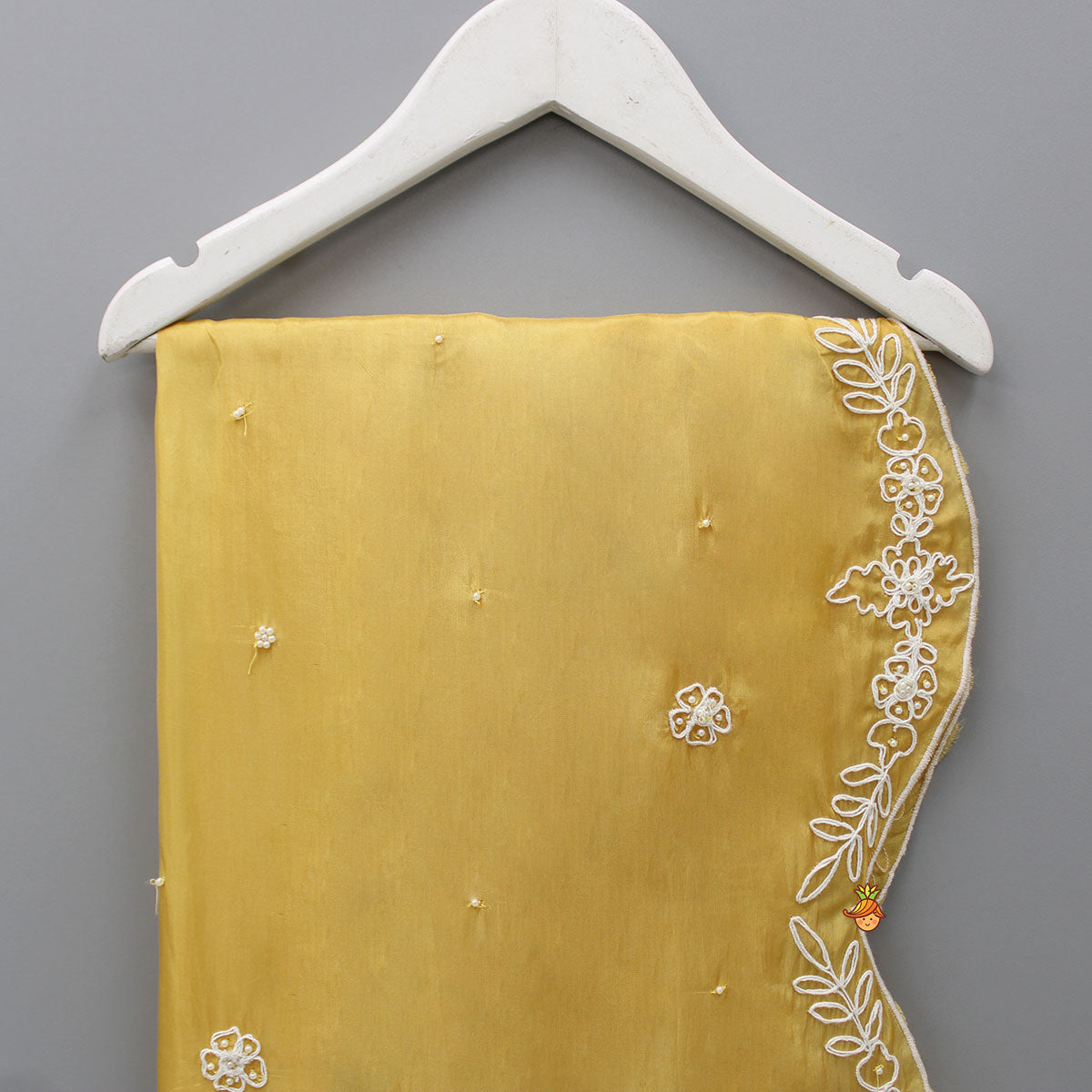 Yellow Embroidered Scalloped Dupatta