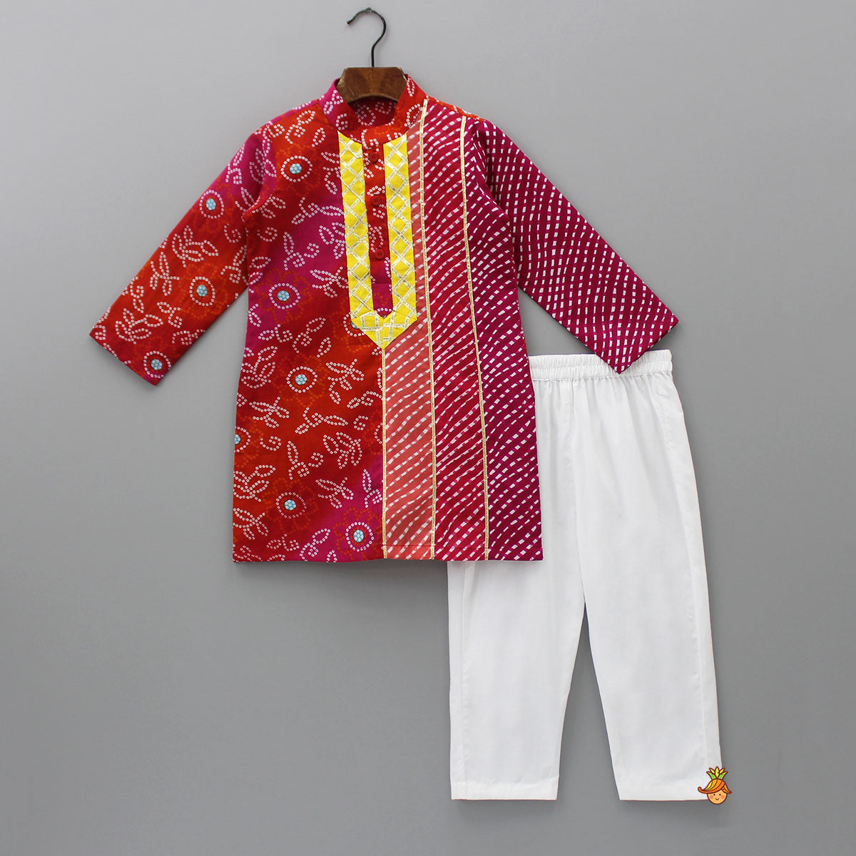 Pre Order: Leheriya And Bandhani Printed Multicolour Kurta And Pyjama
