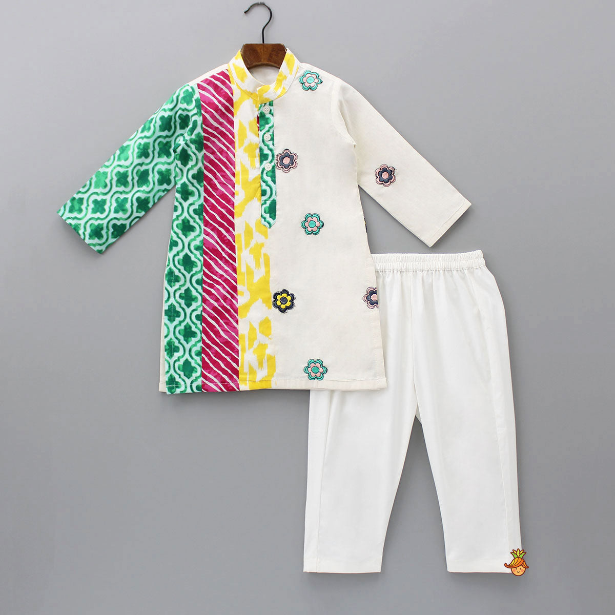 Pre Order: Multicoloured Printed And Embroidered Kurta With Pyjama