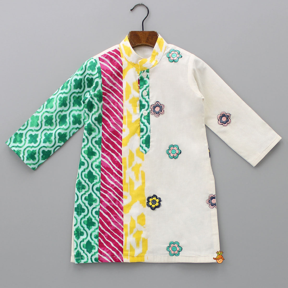 Pre Order: Multicoloured Printed And Embroidered Kurta With Pyjama