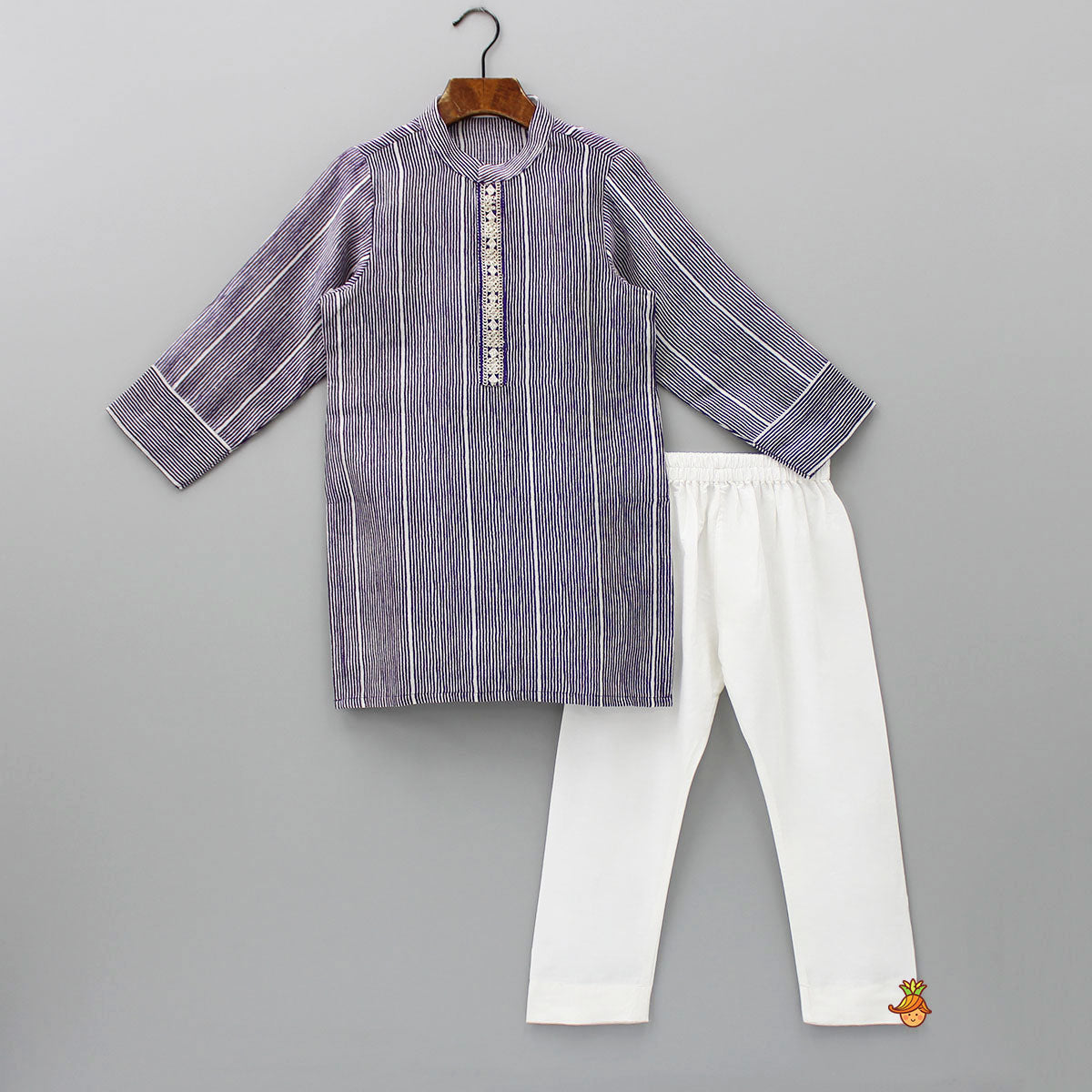 Pre Order: Purple Stripes Chanderi Kurta With Pyjama