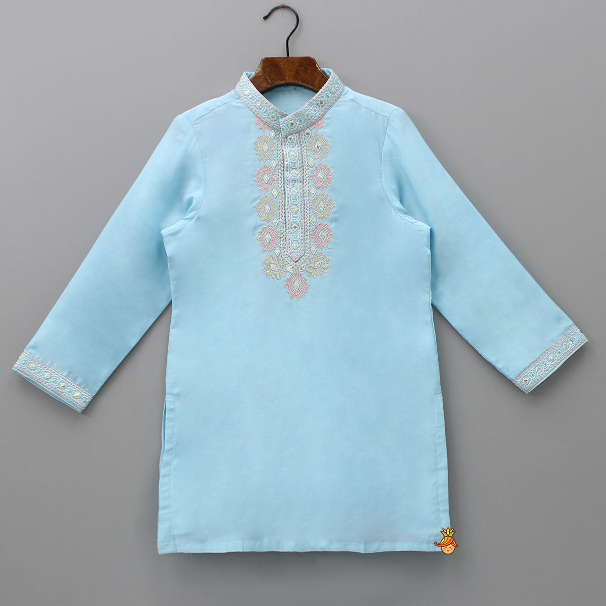 Pre Order: Thread Embroidered Blue Kurta And Pyjama