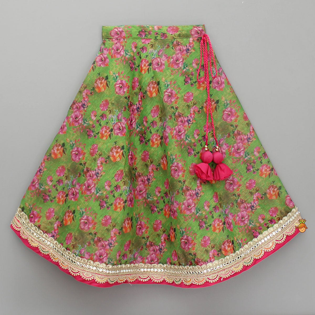 Floral Printed Top And Lehenga With Pink Dupatta