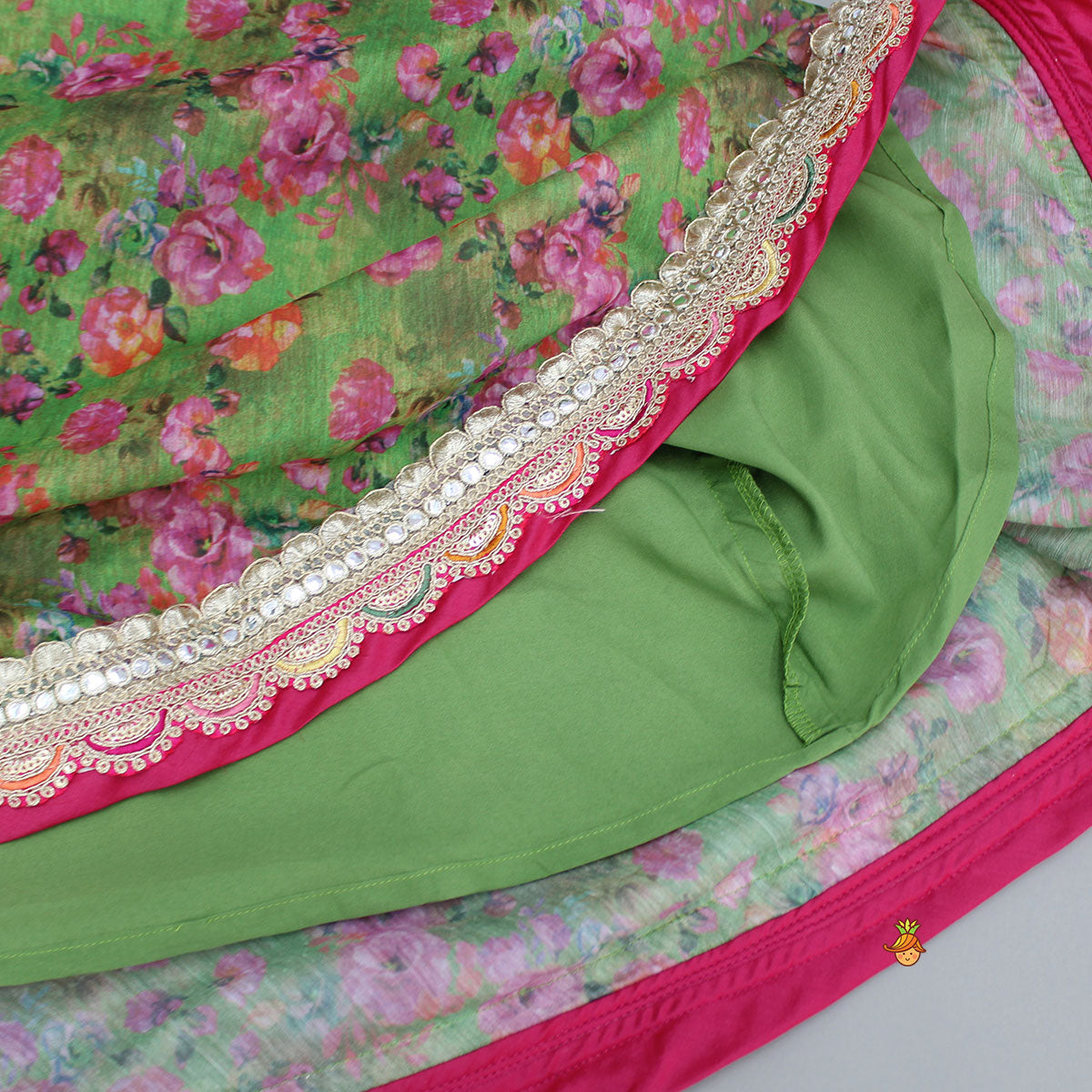 Floral Printed Top And Lehenga With Pink Dupatta