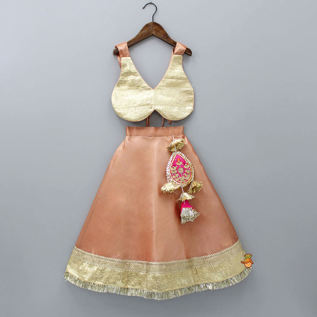 Pre Order: Halter Neck Top And Peach Lehenga