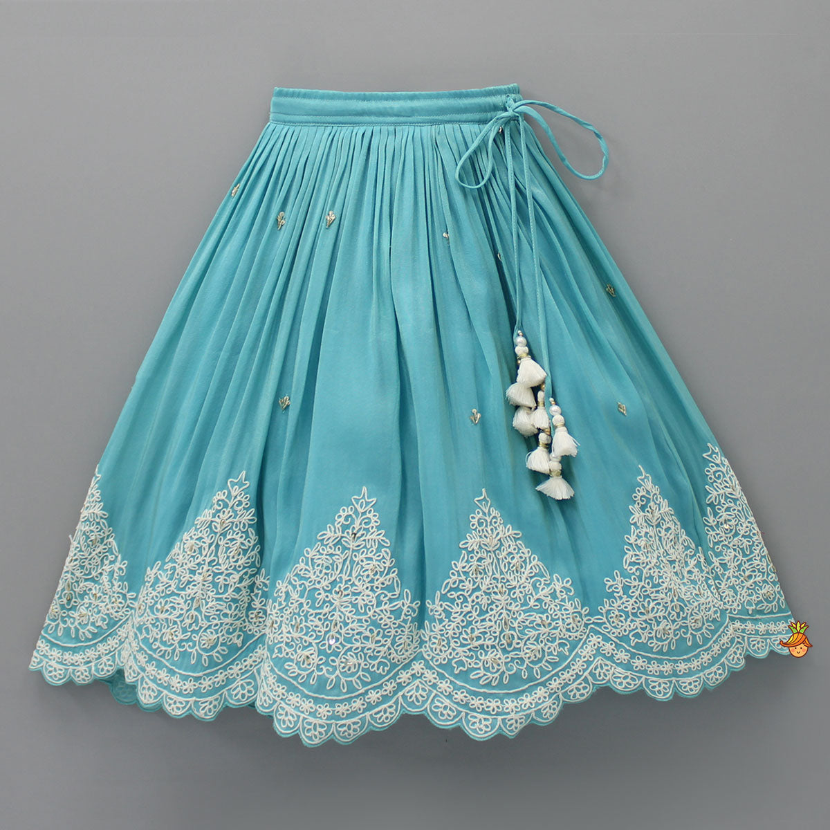 Pre Order: Blue Thread Embroidered Top And Lehenga