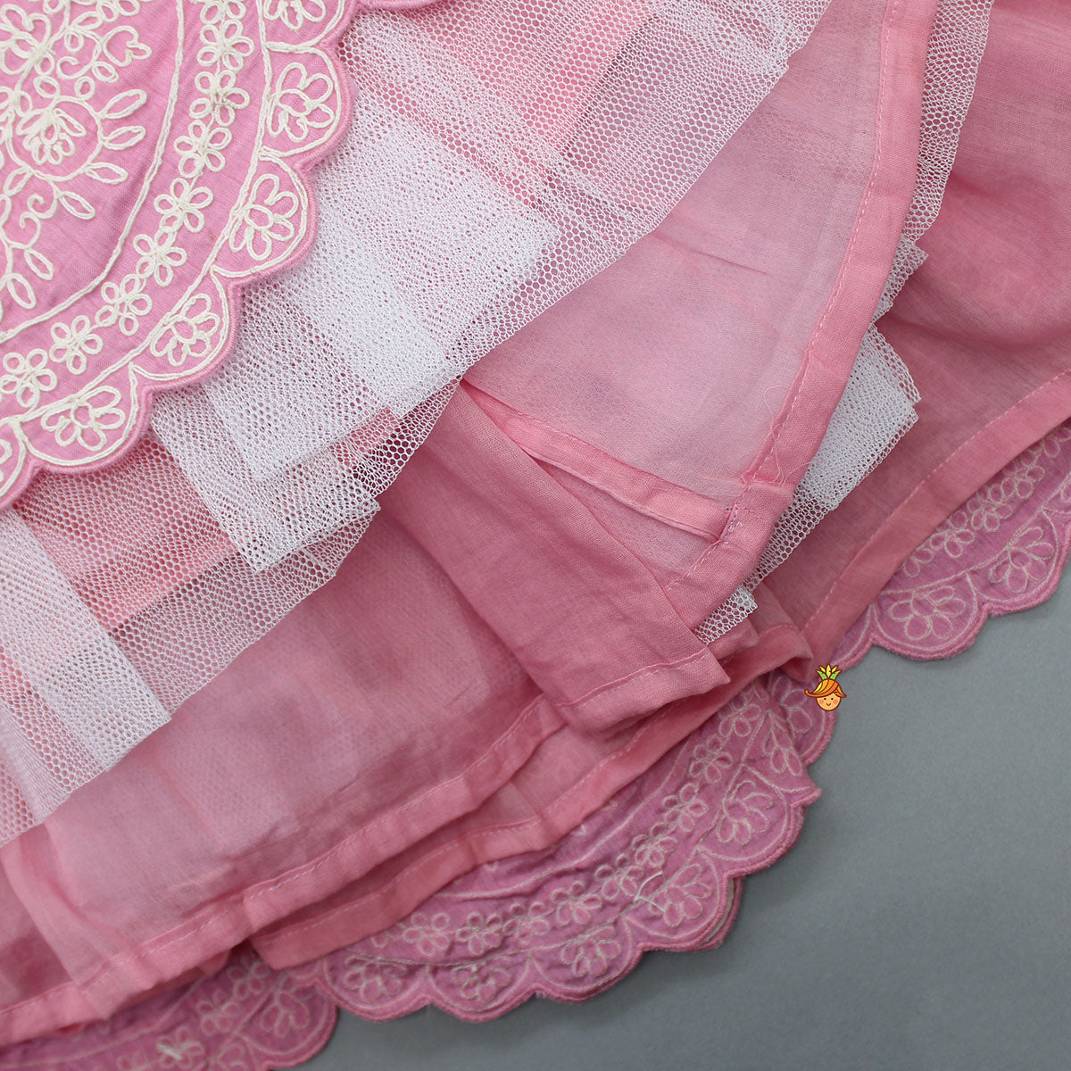 Pre Order: Thread Embroidered Pink Top And Pleated Lehenga