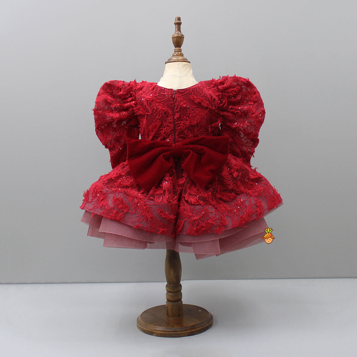 Pre Order: Red Layered Dress And Detachable Bow With Matching Swirled Hair Clip