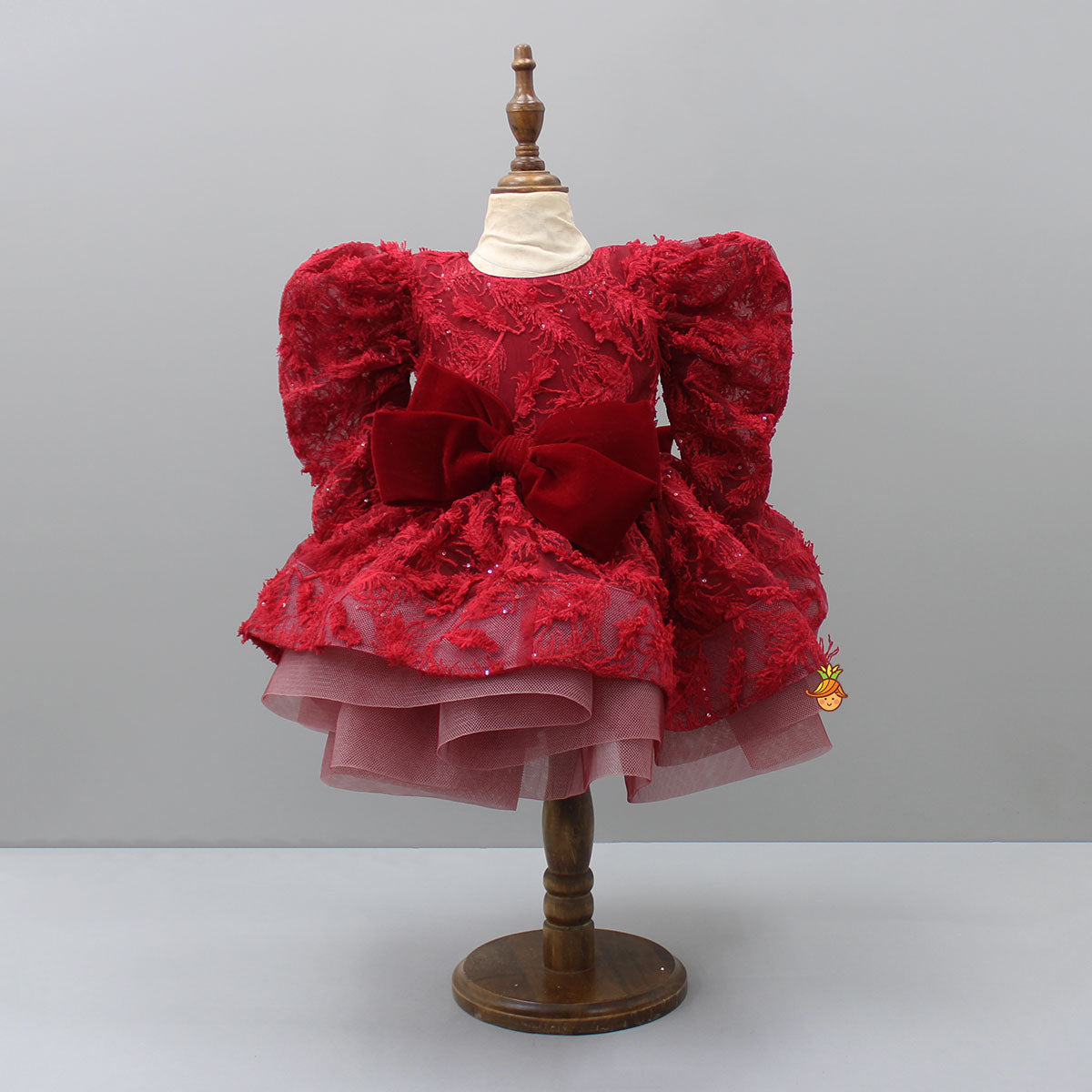 Pre Order: Red Layered Dress And Detachable Bow With Matching Swirled Hair Clip