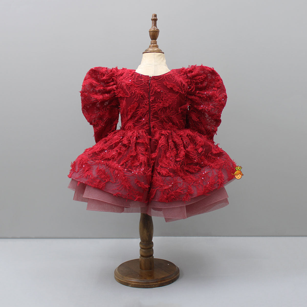 Pre Order: Red Layered Dress And Detachable Bow With Matching Swirled Hair Clip