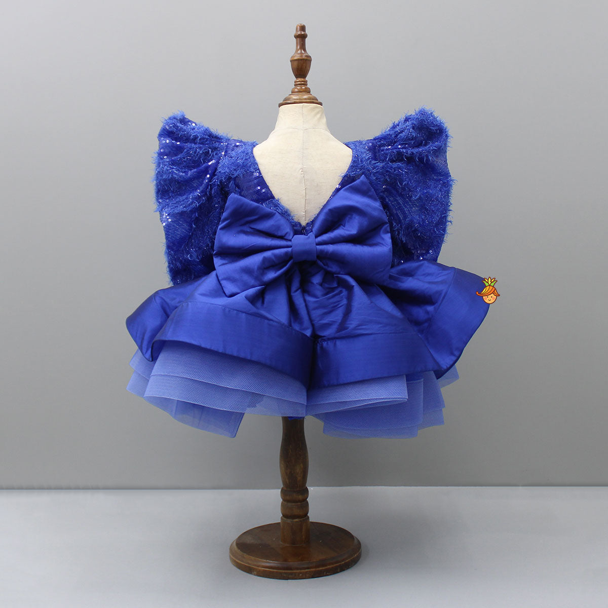 Pre Order: Blue Layered Dress And Detachable Bow With Matching Swirled Hair Clip