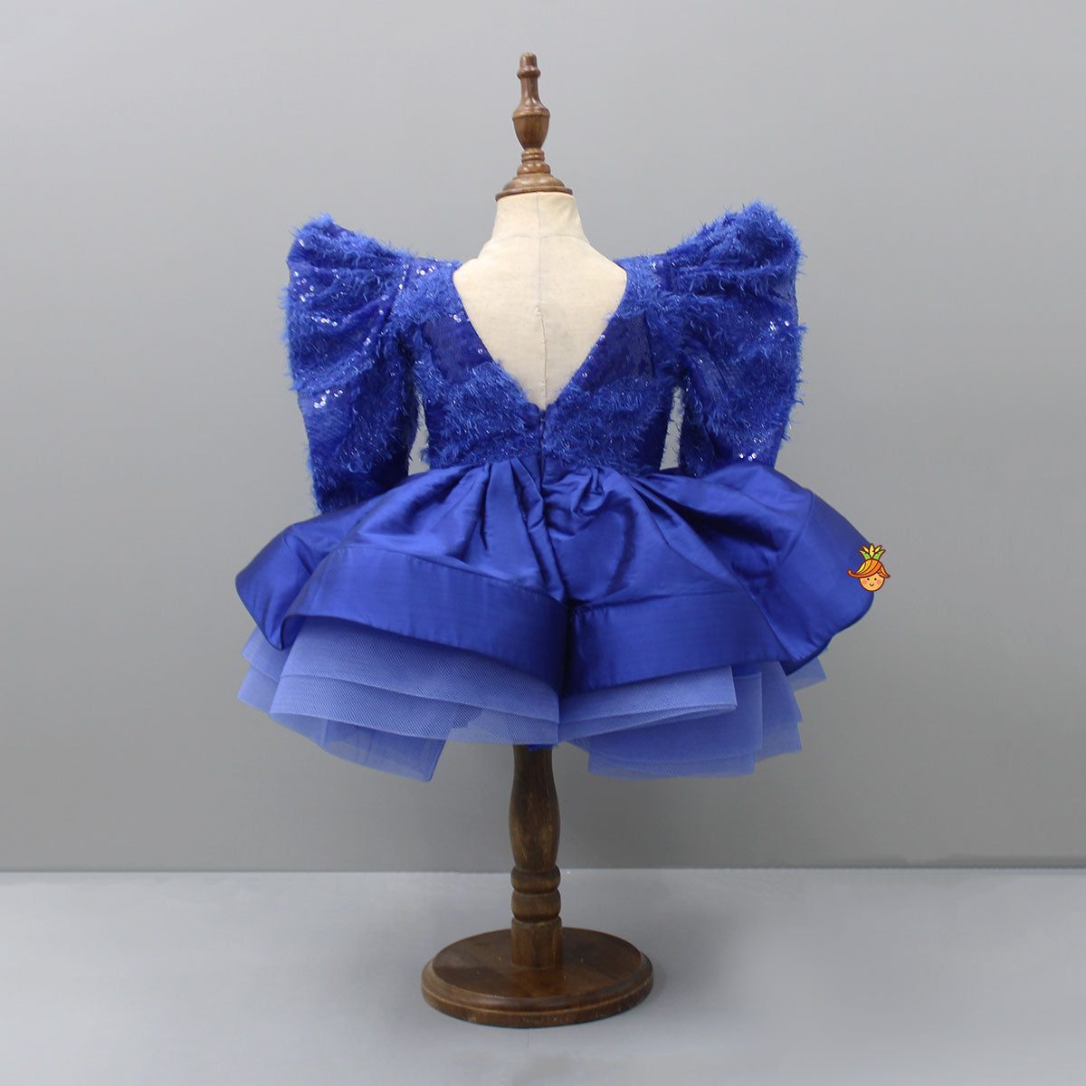 Pre Order: Blue Layered Dress And Detachable Bow With Matching Swirled Hair Clip