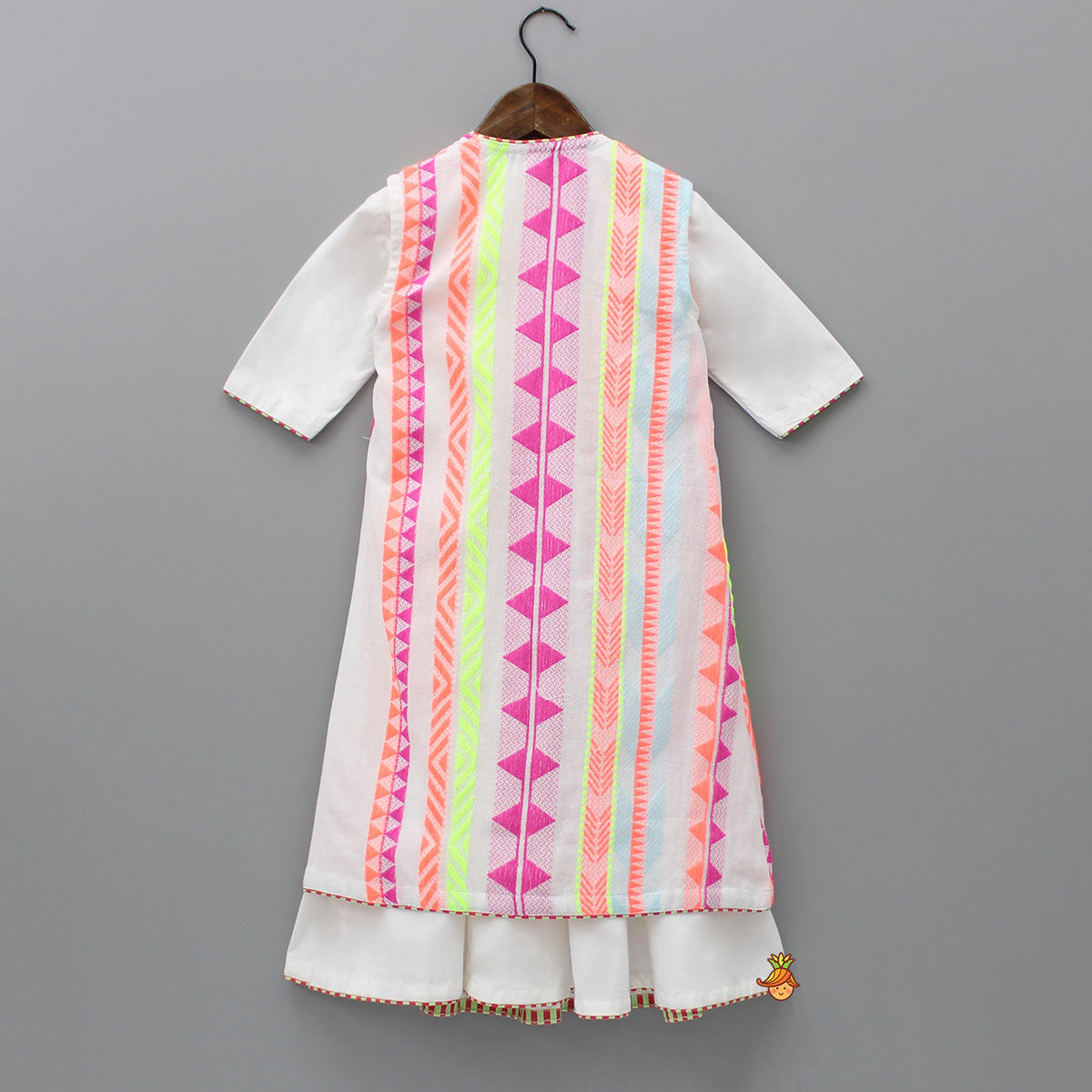 Pre Order: White Kurti With Multicolour Thread Embroidered Jacket