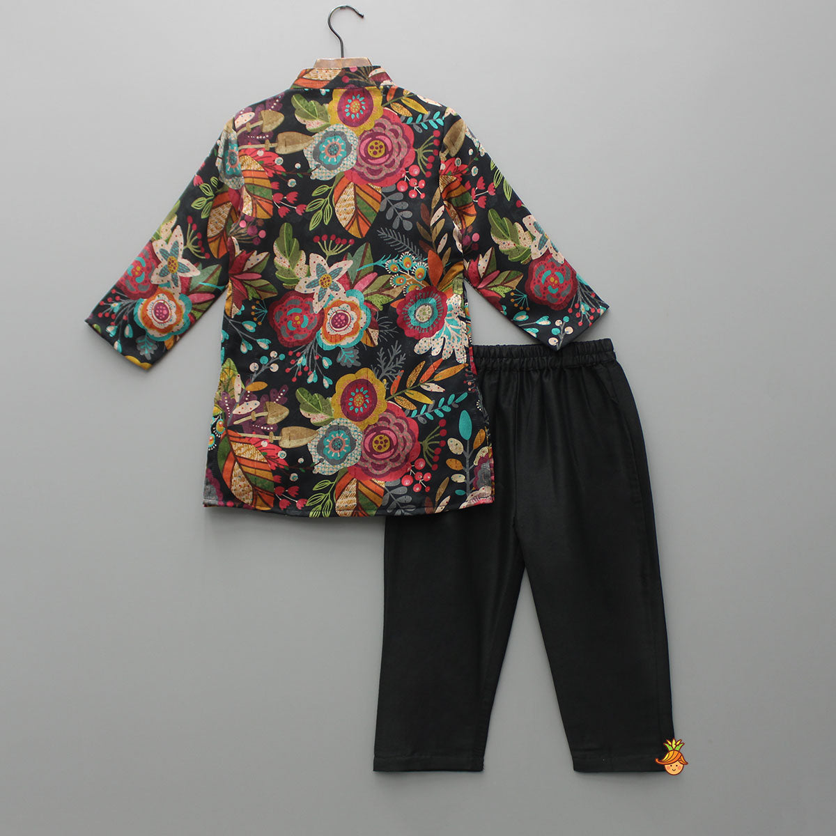 Multicolour Floral Printed Kurta And Black Pyjama