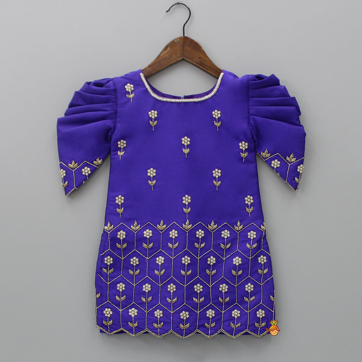 Pre Order: Purple Hand Embroidered Kurti With Sharara And Net Dupatta