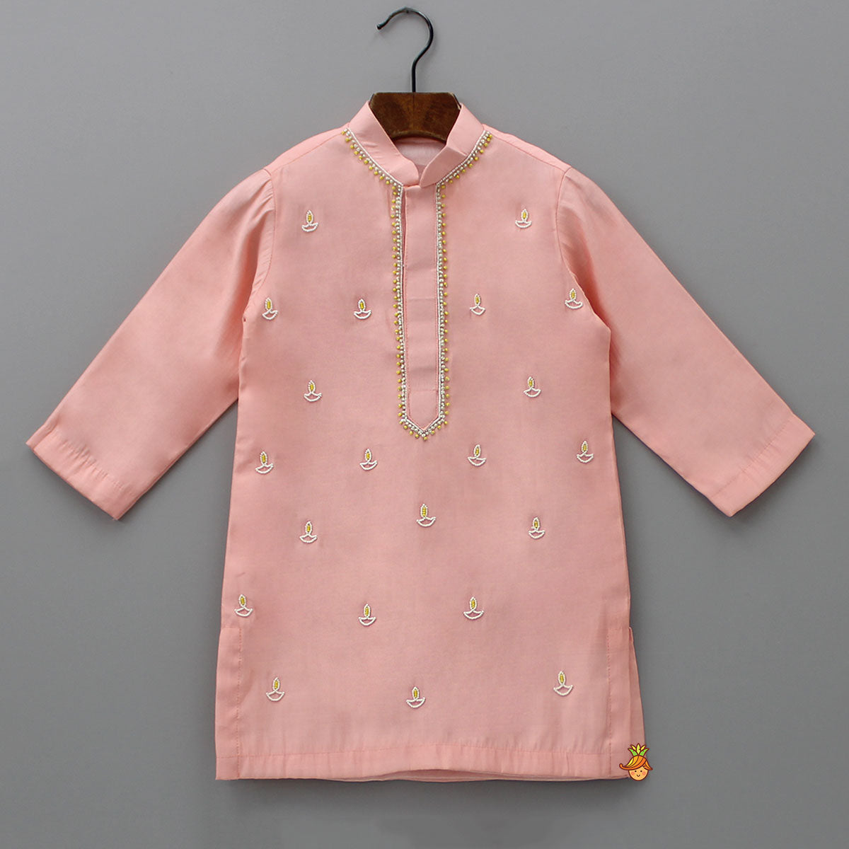 Pre Order: Diya Embroidered Peach Kurta And Churidar