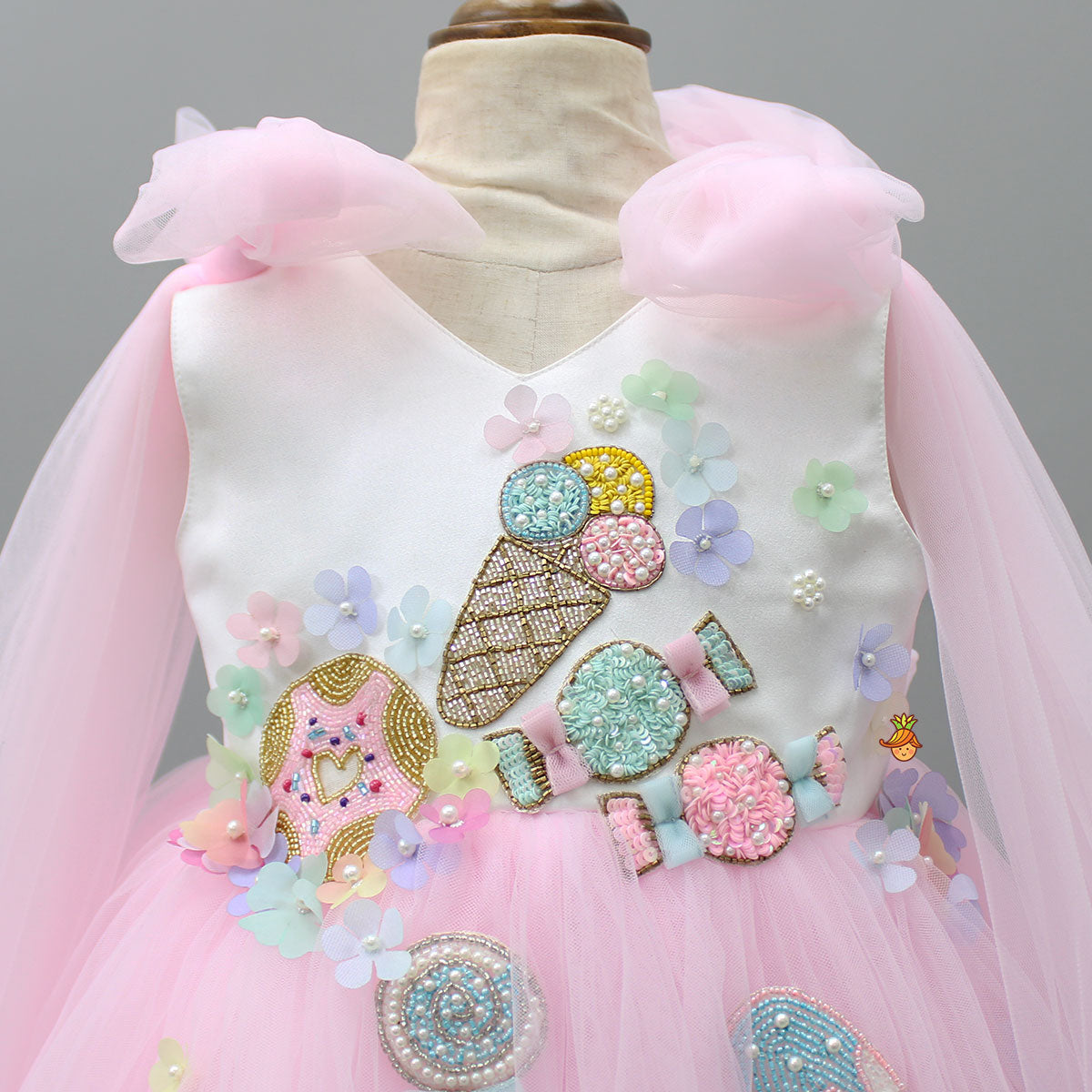 Pre Order: Candies Embroidered And Flowers Embellished Dress