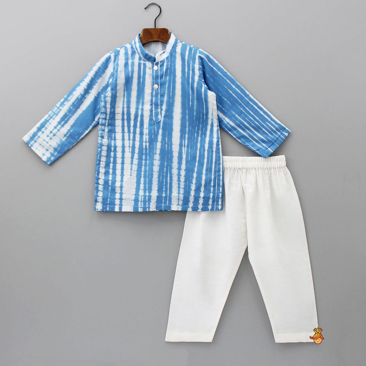 Pre Order: Shibori Printed Blue Kurta And Pyjama