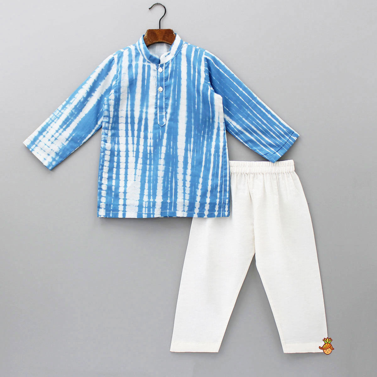 Pre Order: Shibori Printed Blue Kurta And Pyjama