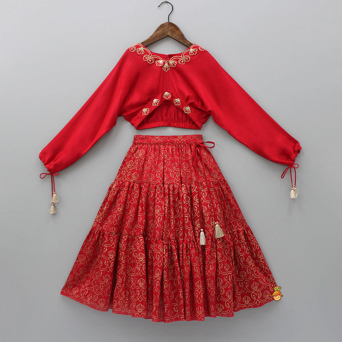 Pre Order: Stylish Red Top And Printed Lehenga