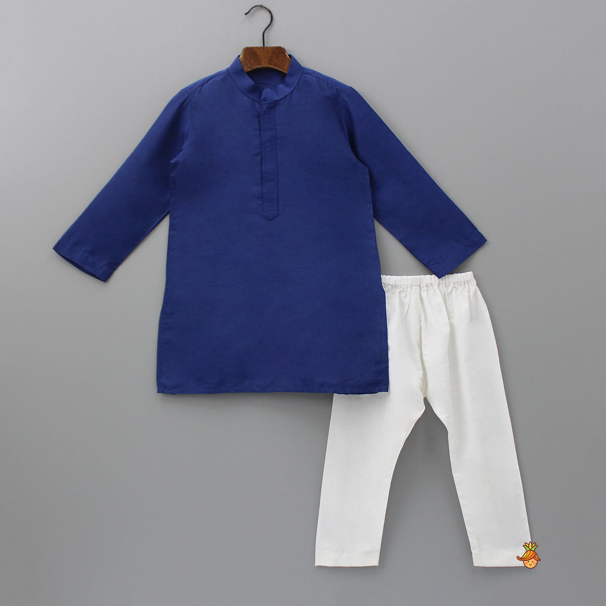 Pre Order: Blue Plain Kurta And Embroidered Jacket With Pyjama