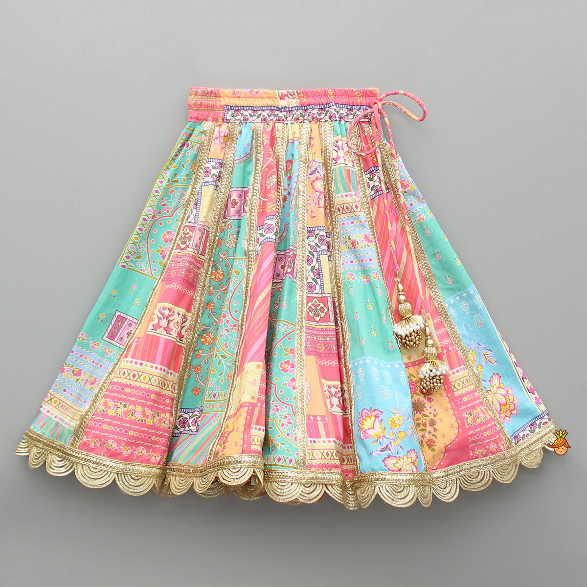 Pre Order: Floral Printed Multicolour Top And Lehenga