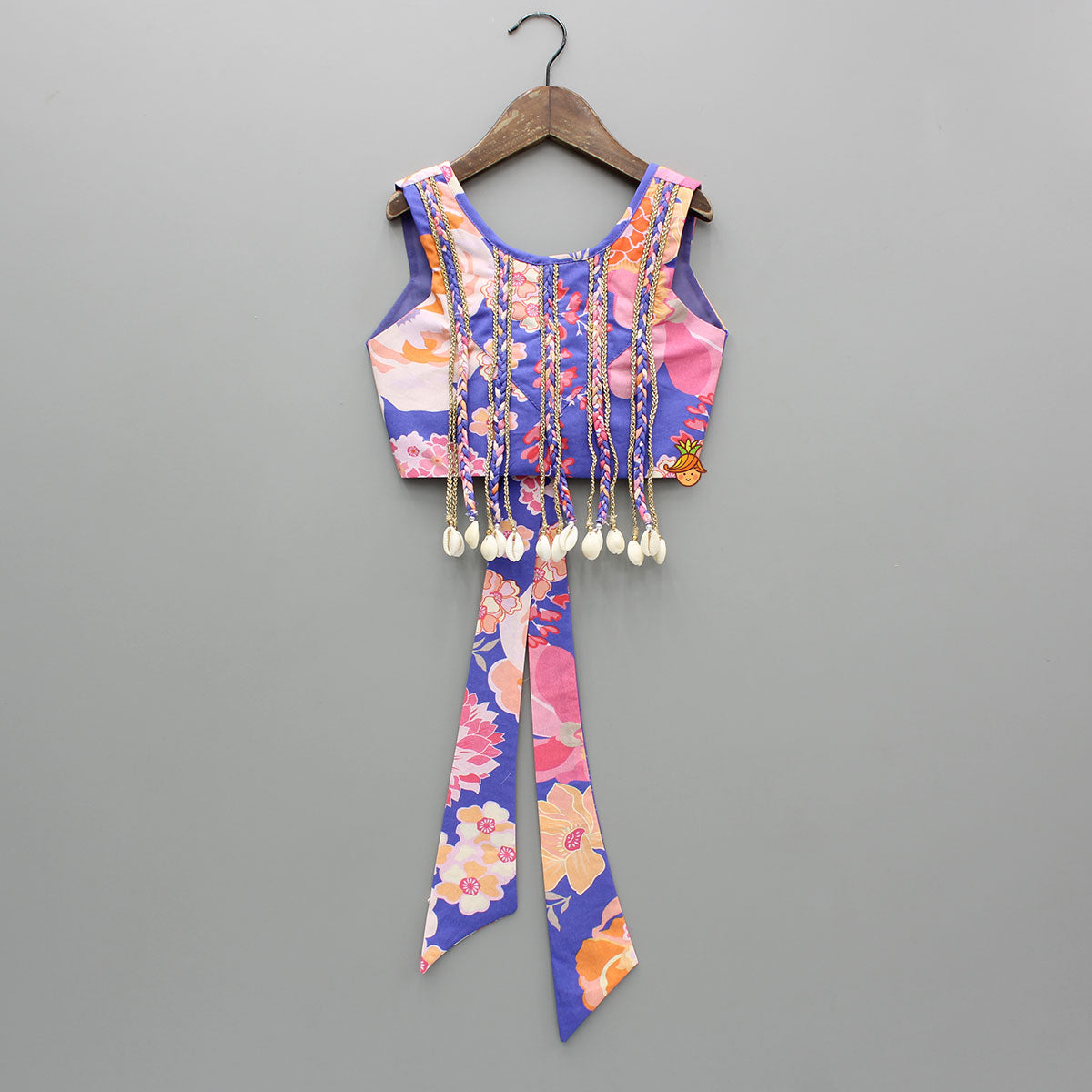 Pre Order: Purple Floral Printed Top With Gota Lace Work Lehenga