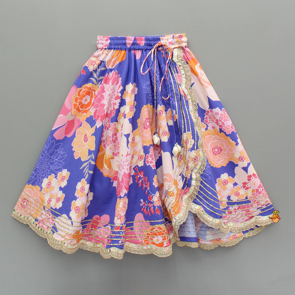 Pre Order: Purple Floral Printed Top With Gota Lace Work Lehenga