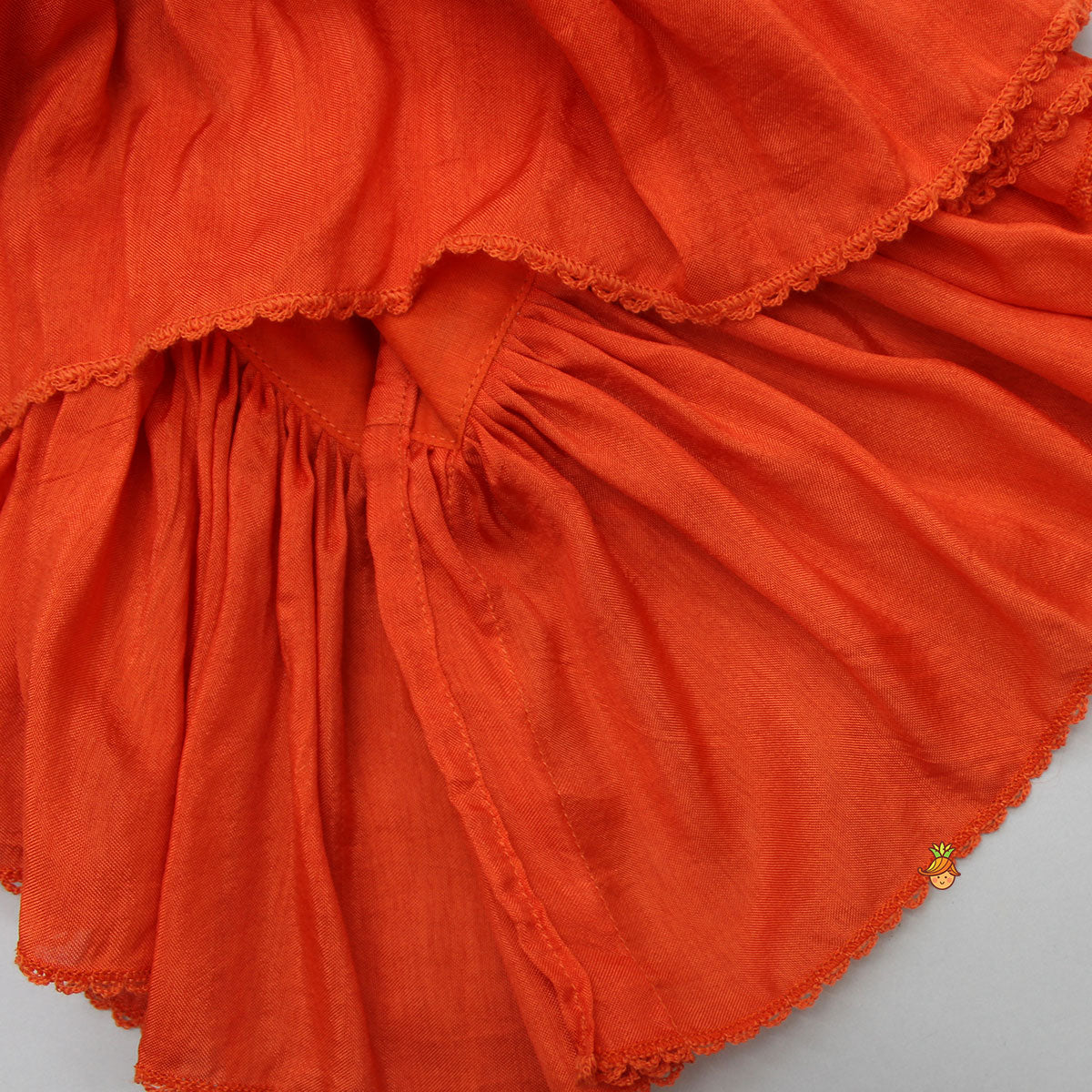 Pre Order: Embroidered Stylish Orange Top And Pleated Lehenga