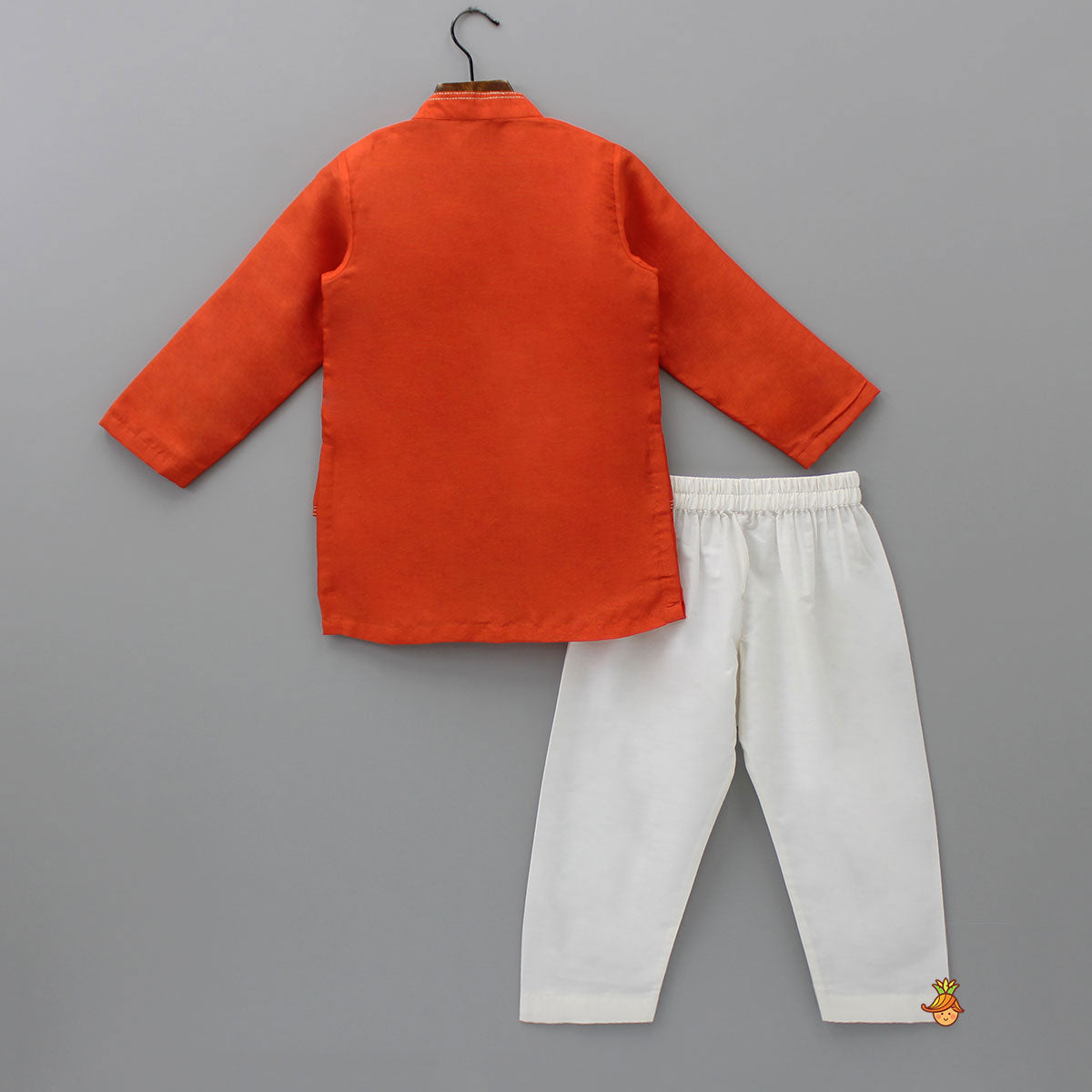 Pre Order: Embroidered Flap Orange Kurta And Pyjama