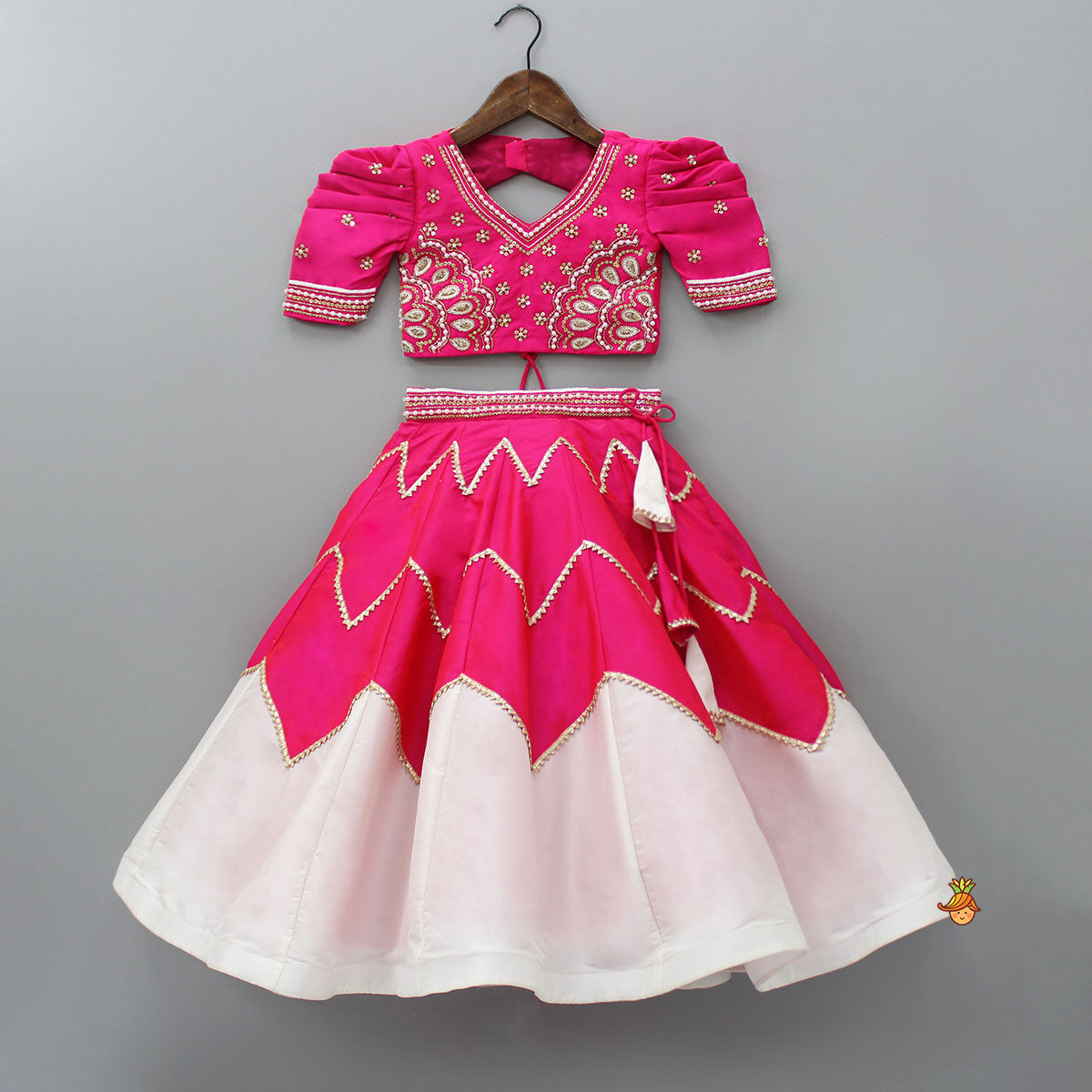 Pre Order: Embroidered Pink Top With Dual Tone Lehenga And Net Dupatta