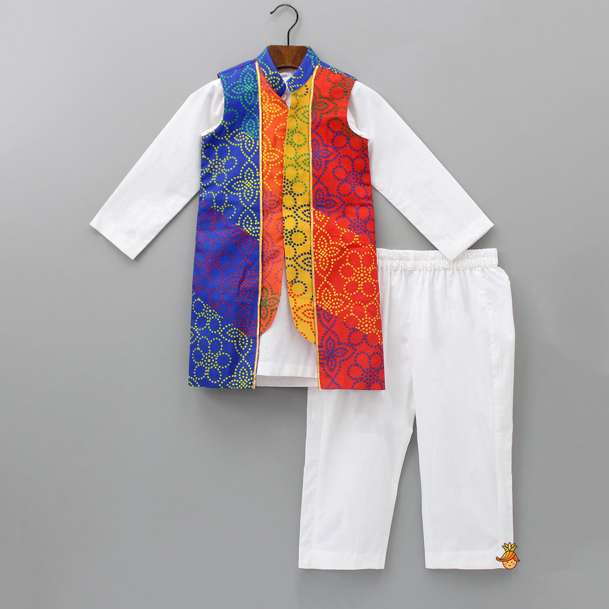 Pre Order: Kurta With Bandhani Printed Stylish Jacket And Pyjama