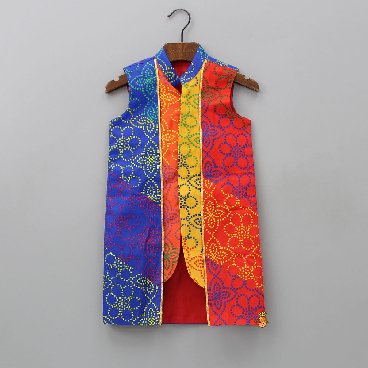 Pre Order: Kurta With Bandhani Printed Stylish Jacket And Pyjama