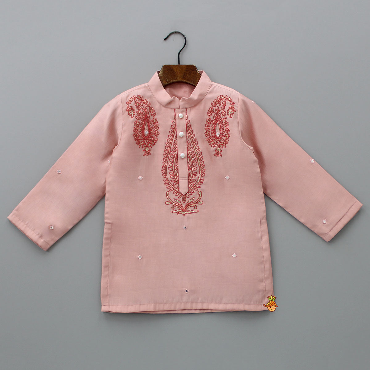 Pre Order: Thread Embroidered Peach Kurta And Pyjama