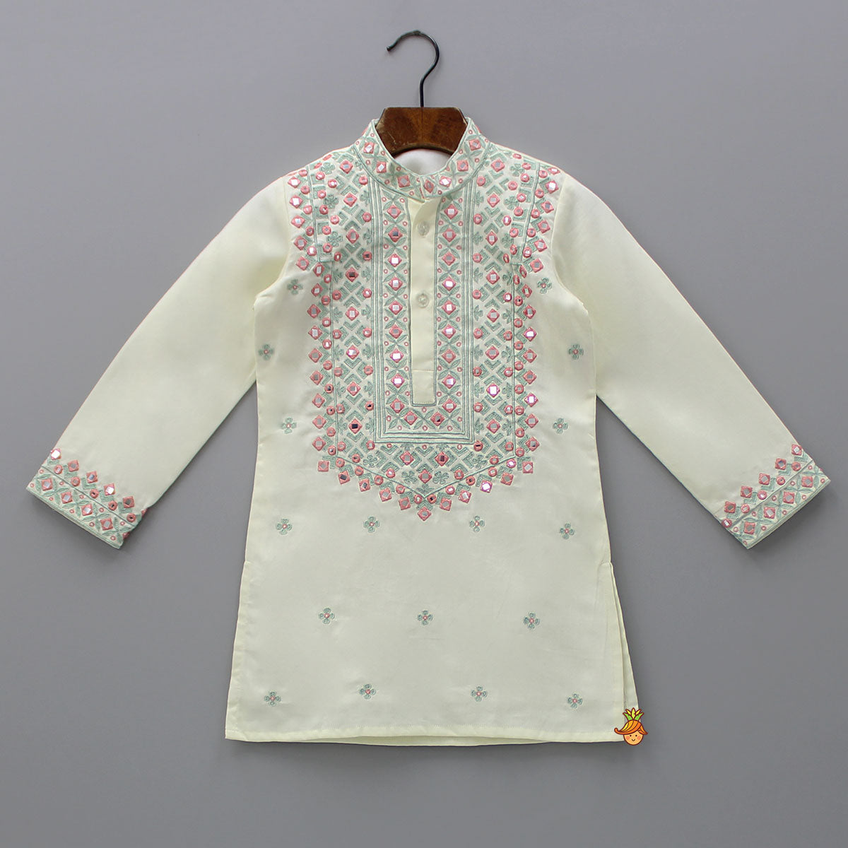 Pre Order: Faux Mirror Work And Thread Embroidered Kurta With Pyjama