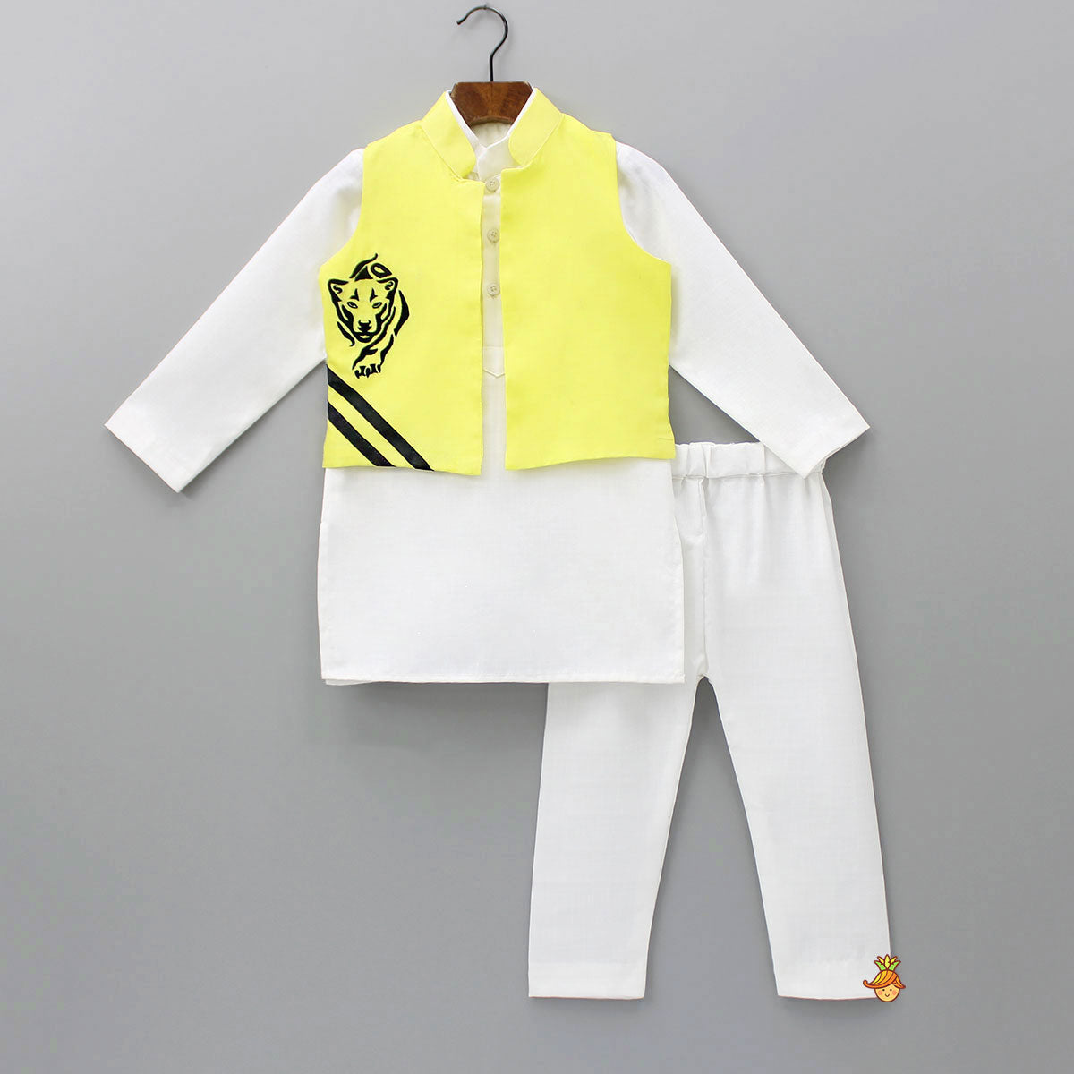 Pre Order: Kurta And Yellow Jacket With Pyjama