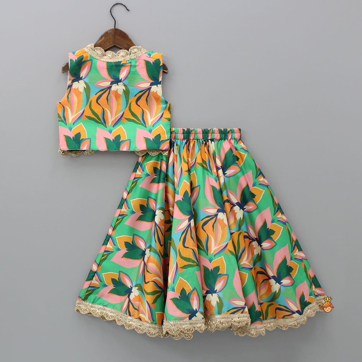 Multicolour Top And Flared Lehenga