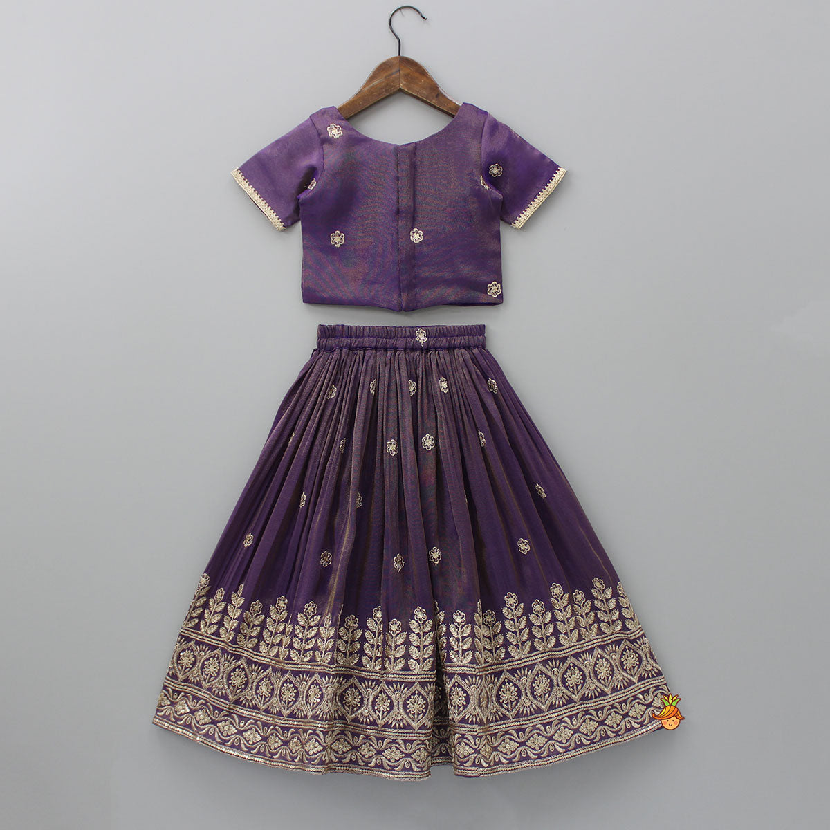 Embroidered Purple Top And Pleated Lehenga With Net Dupatta