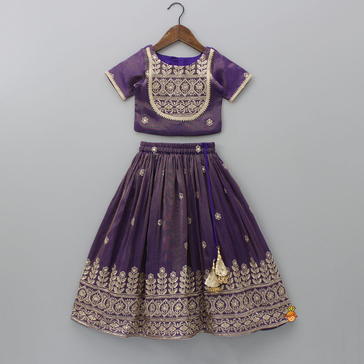 Embroidered Purple Top And Pleated Lehenga With Net Dupatta