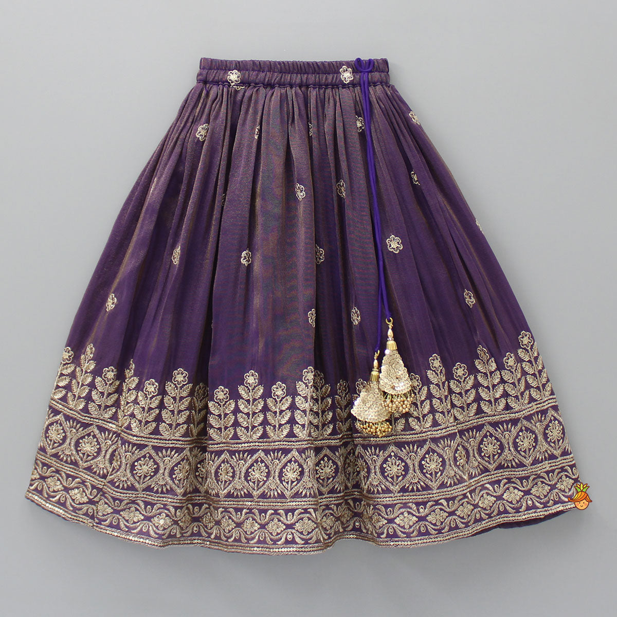 Embroidered Purple Top And Pleated Lehenga With Net Dupatta