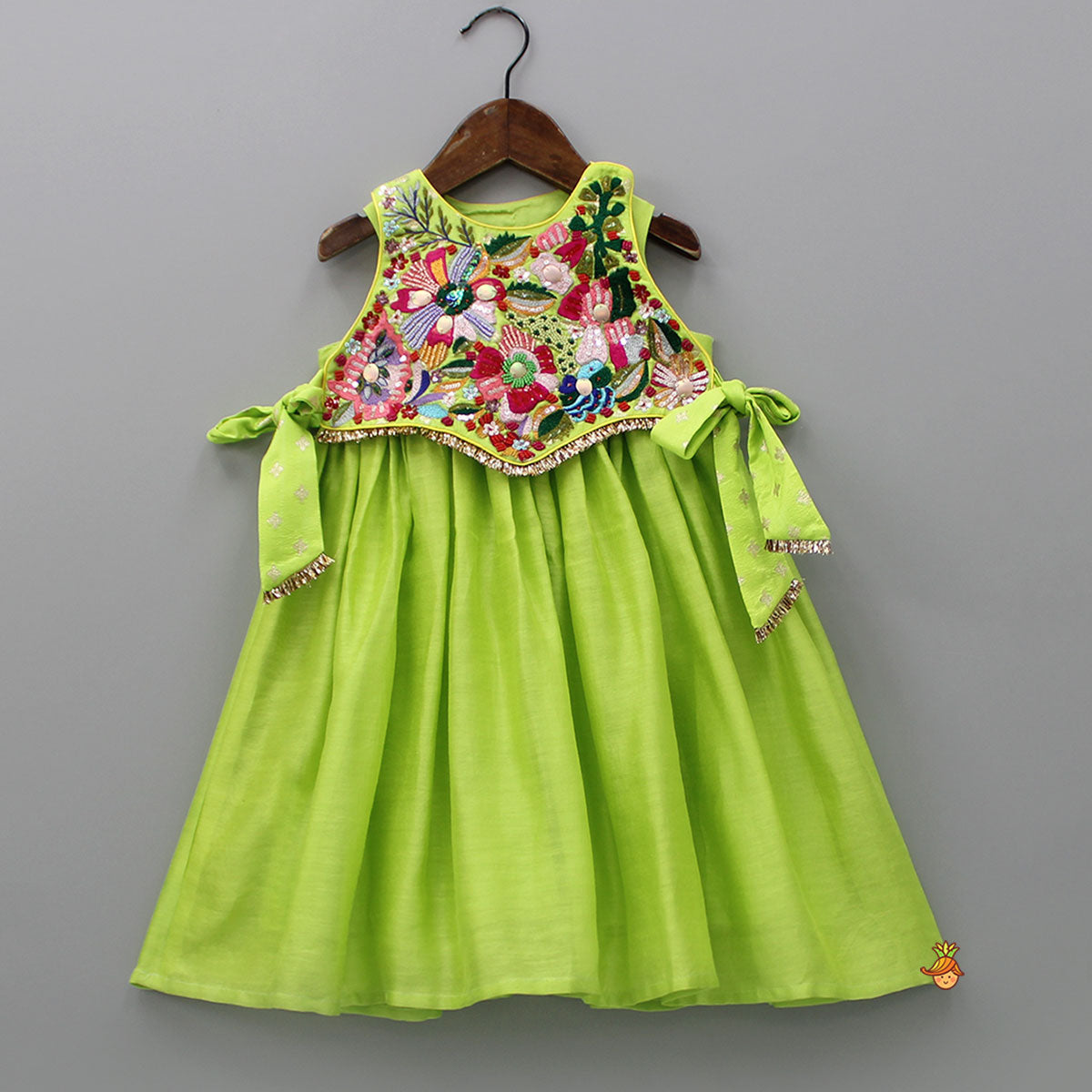 Pre Order: Green Kurti With Embroidered Top